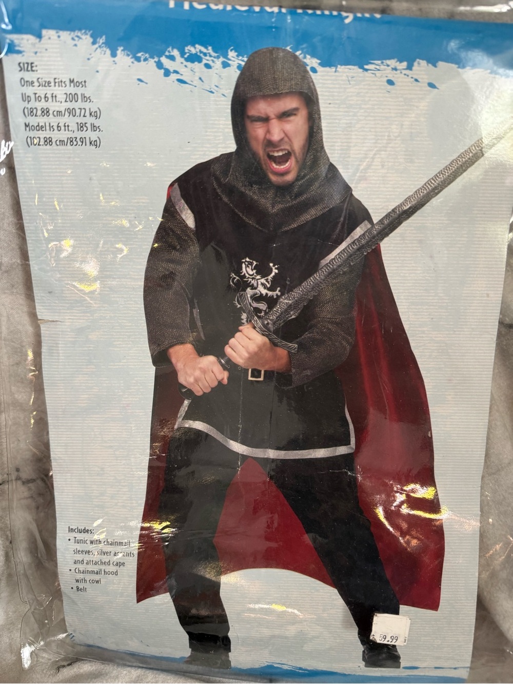 Men's Black Medieval Knight Costume with Red Cape